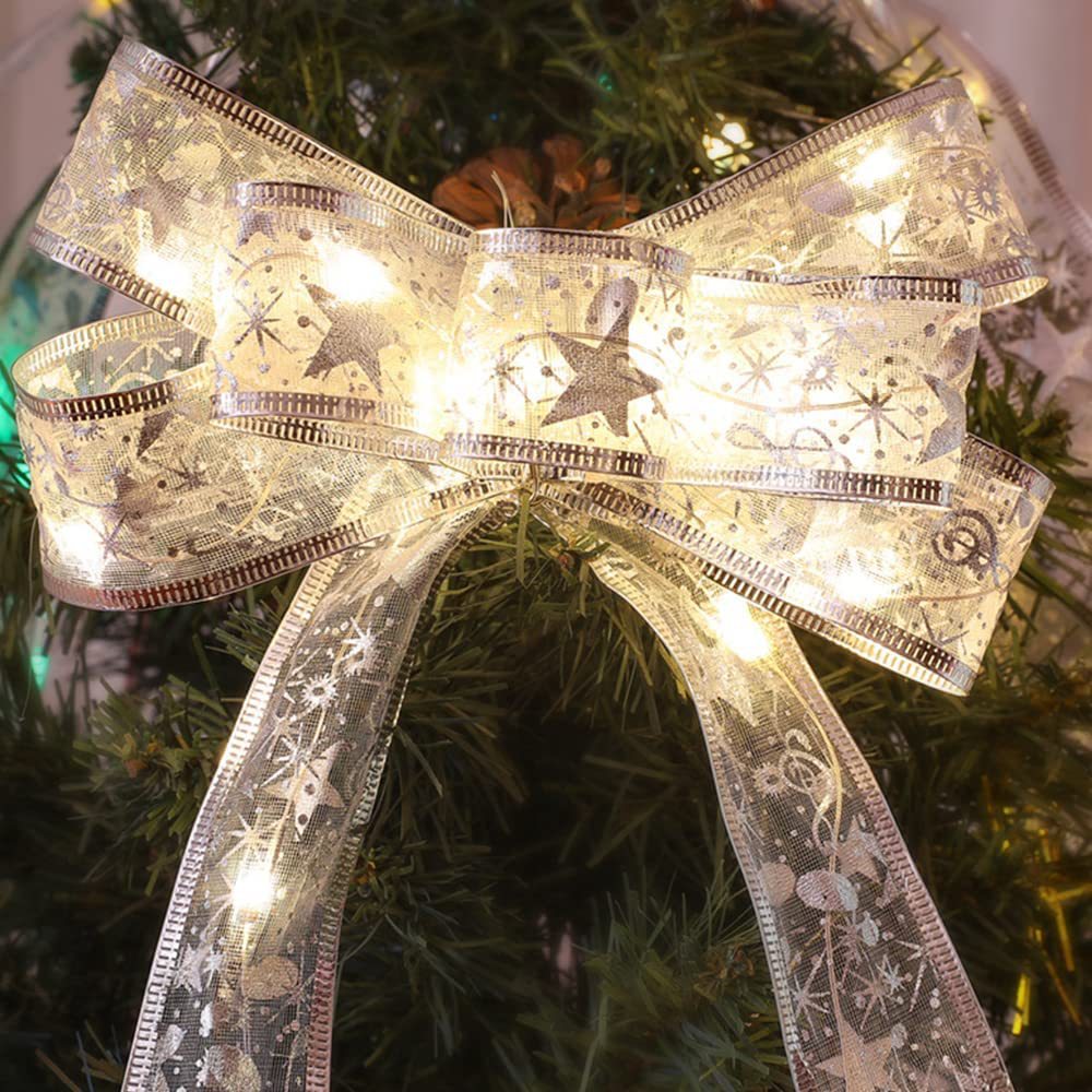 Christmas Ribbon LED Light String Christmas Decorations Christmas Tree Decoration Pendant Gift Bronzing Double Layer Ribbon_voghion.com