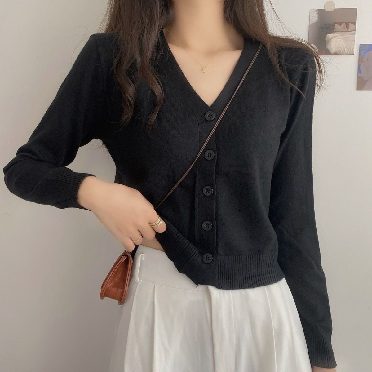 Southeast Asia 2022 New Women's Long-sleeved Sweater All-match Short V-neck Cardigan Coat Women's Sweater Women's Top_voghion.com