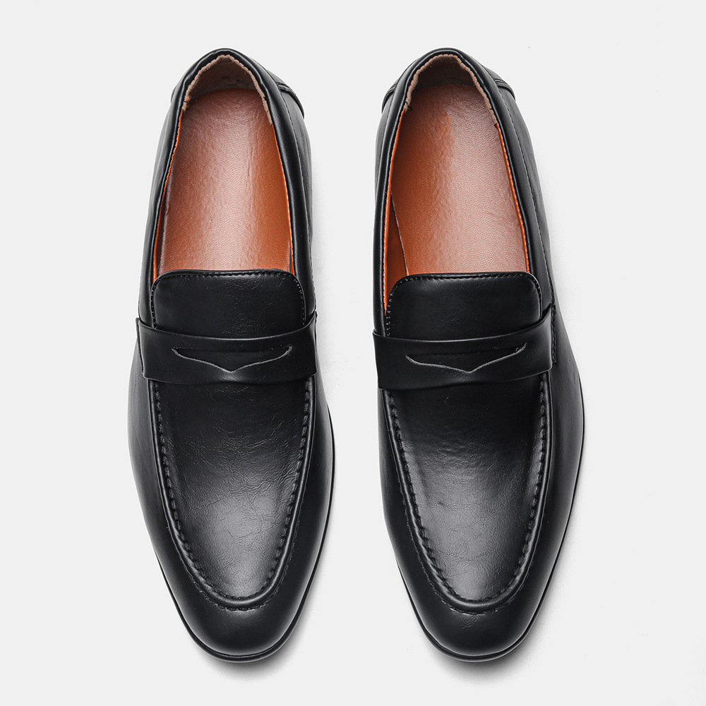 Summer New Leg Business Men's Shoes Casual Pointed Formal Loafers Slip-on Black Leather Shoes for Men