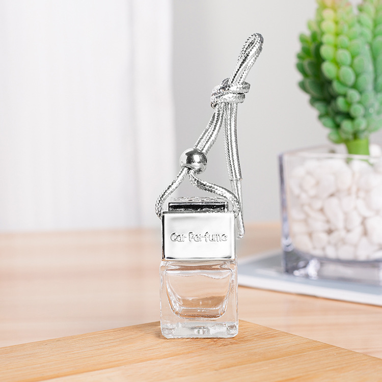 8ml square transparent water cube gold and silver black car perfume bottle gold and silver black hollow square Car pendant