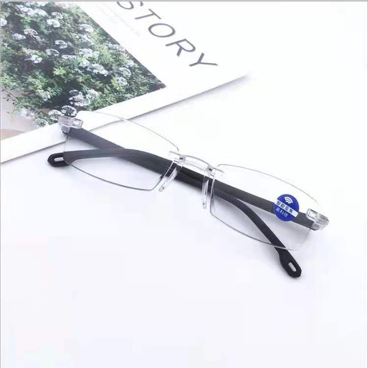 Far and Near Dual-purpose Smart Zoom Dual-light Presbyopia Glasses Running Jianghu Stall Frameless Cut Border Blue Light Presbyopia Glasses