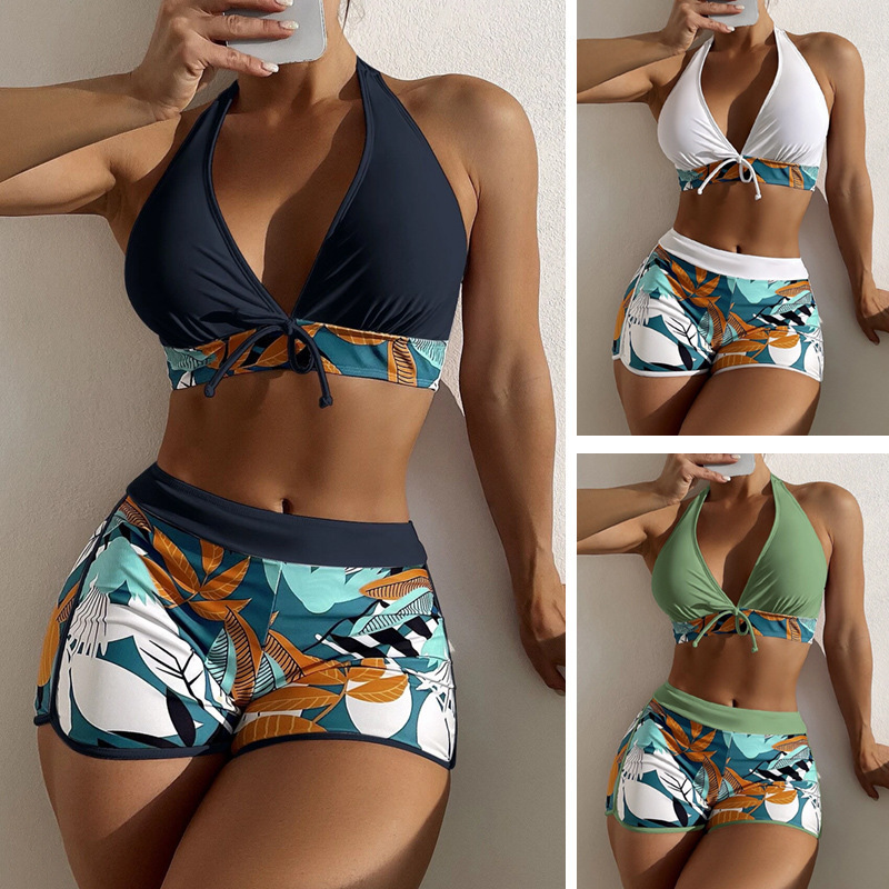 新品ビキニプリント水着セクシースプリット3点セットbikini|undefined