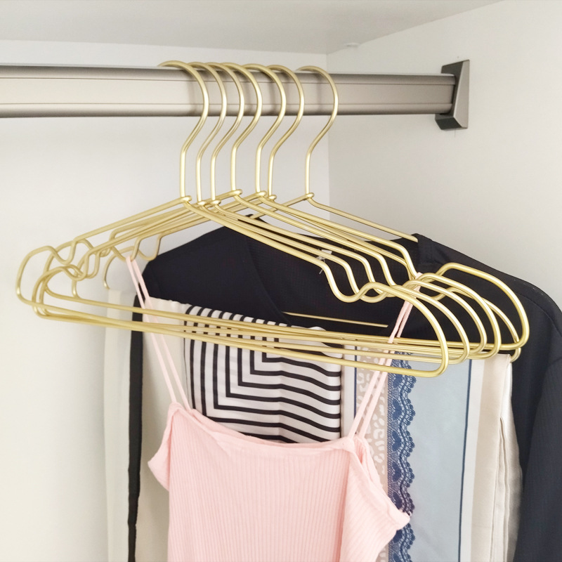 Unprinted Aluminum Hanger Golden Metal Drying Hanger Seamless Space Aluminum Solid Clothes Hanger Wet and Dry Household Clothes Support