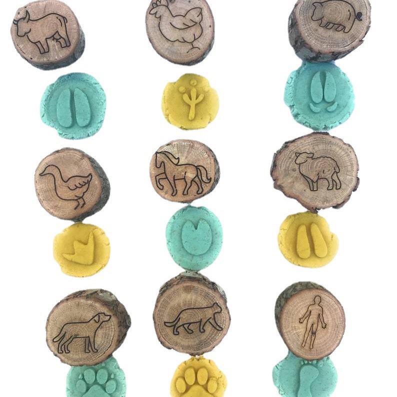 跨境新Animal Tracks Playdoh Stamps动物足迹盖章邮票木质工艺品