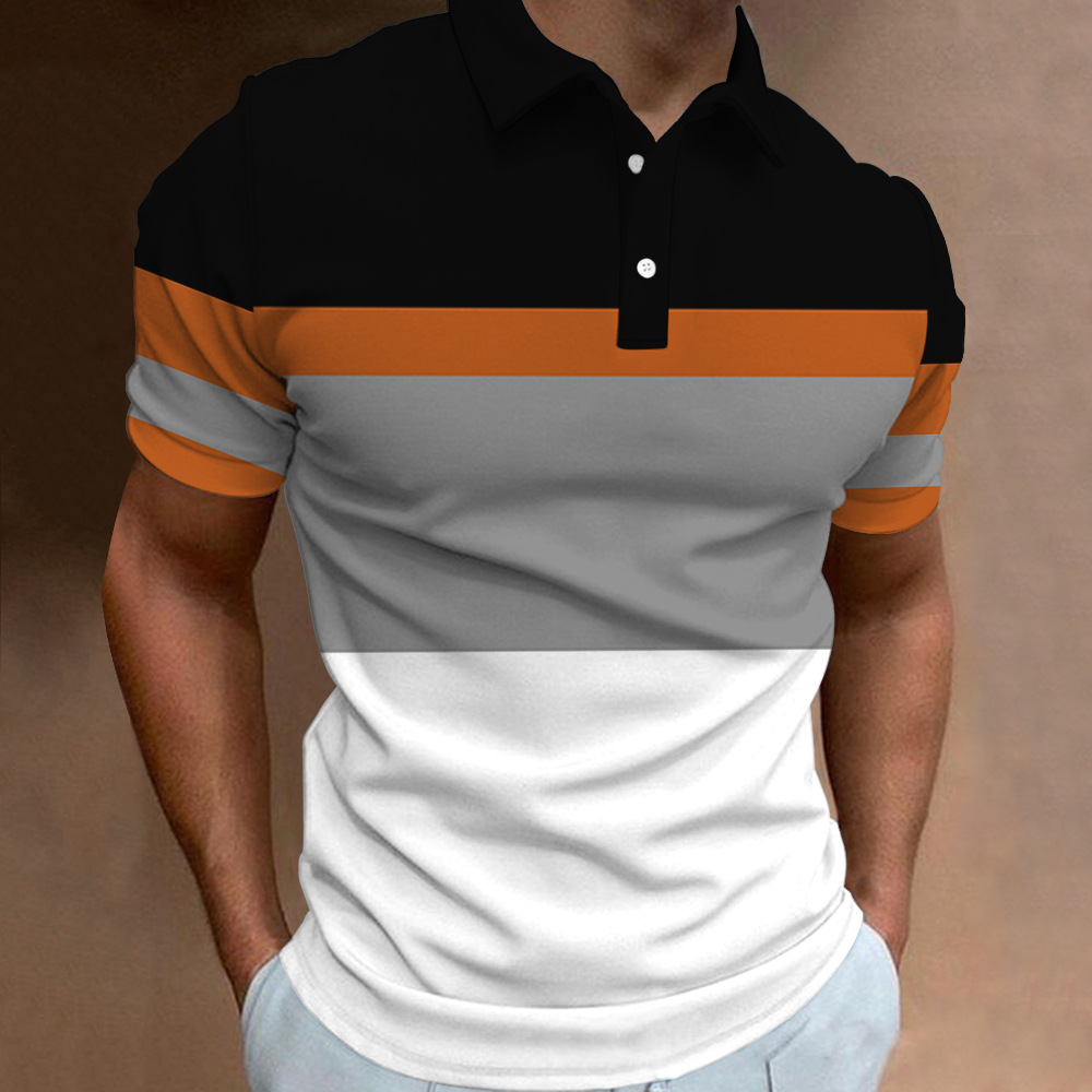 Men's Polo Shirt Stripes Print Short Sleeve T-shirts Casual