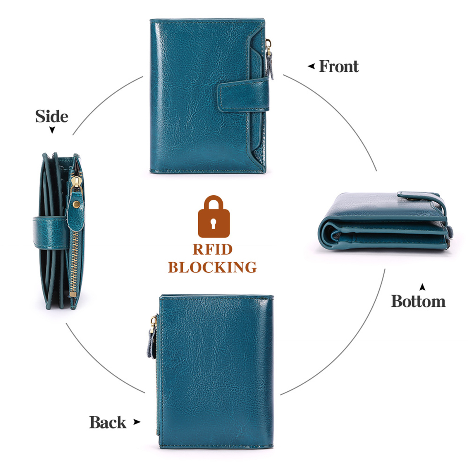 Vintage Oil Wax Leather Wallet Women's Short Multi-function Zipper Women's Wallet Large Capacity Card Holder Coin Purse 5191