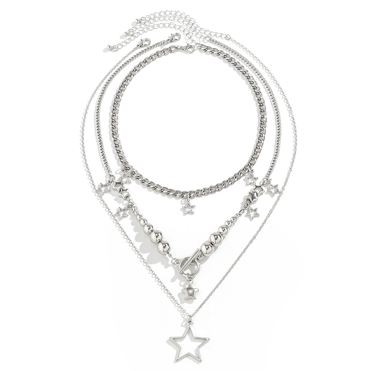 Jewelry hip hop hot girl style star pendant necklace suit fashion round bead metal chain necklace