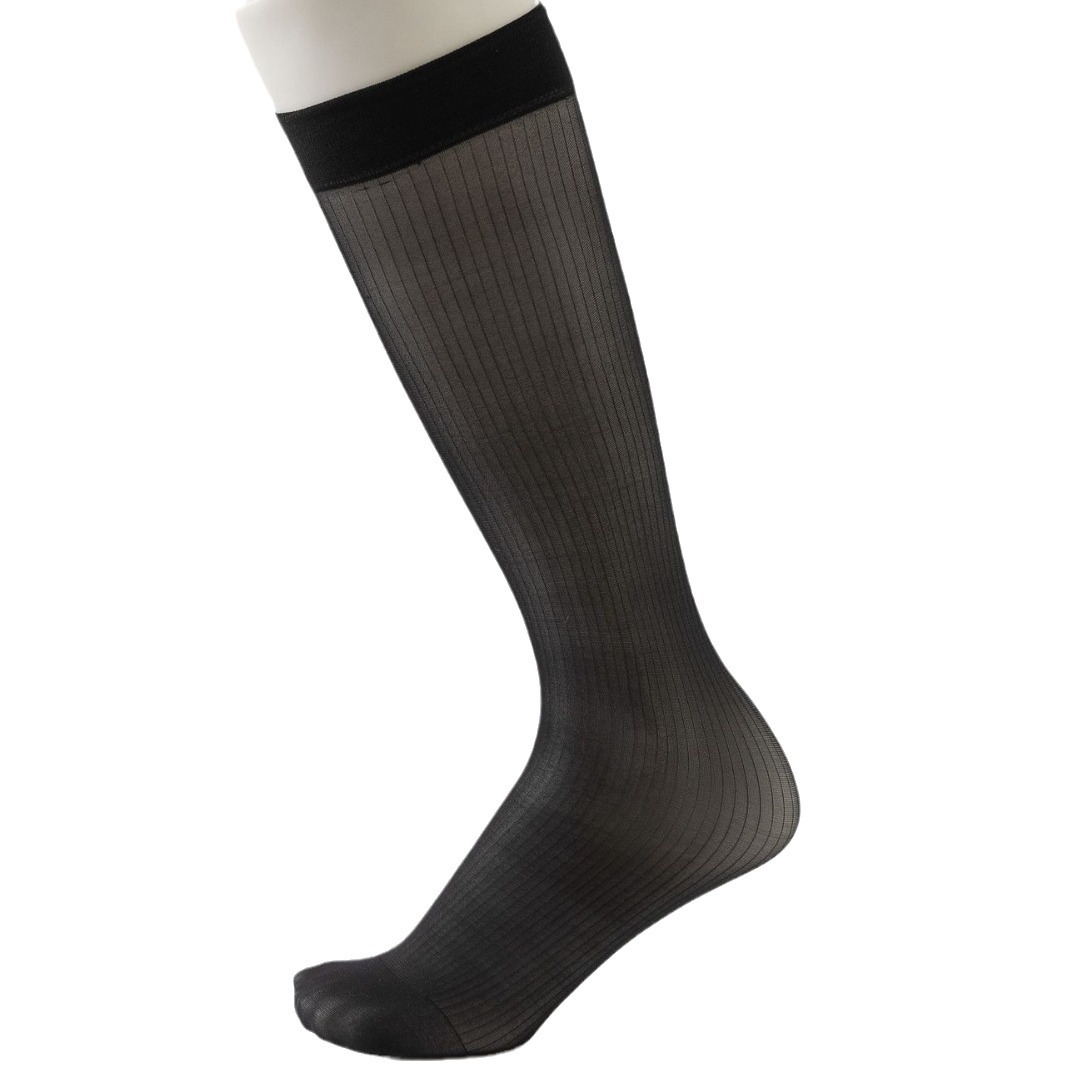 Socks Men's Summer Pinstriped Black Men's Business Dress Stockings Medium Stockings Japanese Nylon Suit Silk