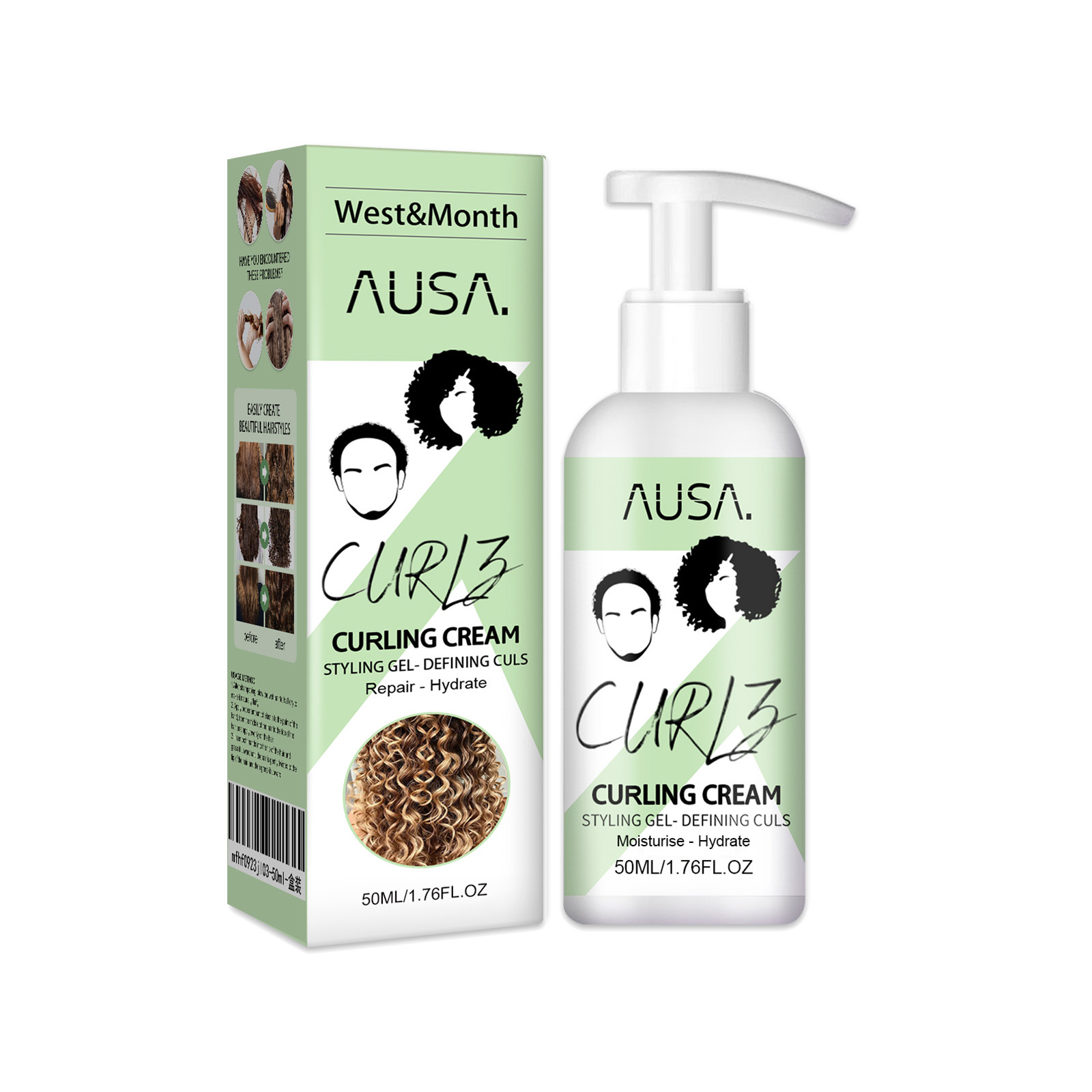 West & Month curly hair elastin moisturizing curly hair styling fluffy elastic strong hair smoothing frizz hair care