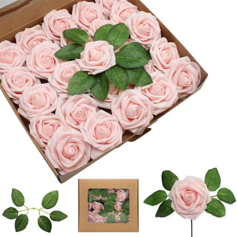 Cross-border simulation gift box foam pe rose fake flower with Rod 25 wedding decorative flowers Valentine's Day gift