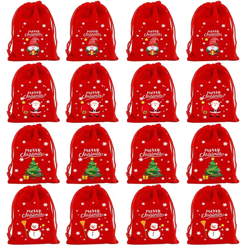 Cross-border Christmas apple flannel bag candy gift bag set bag high-grade velvet bag in stock wholesale