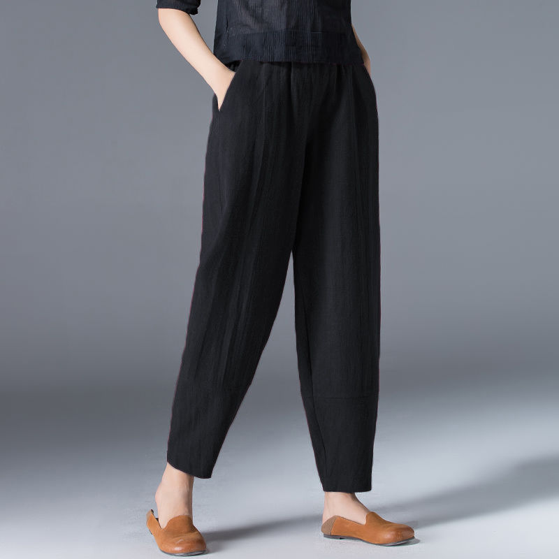 Women's Cotton Wide-leg Pants Summer 2022 Loose Large Size White Hallen Pants Slimming Casual Black Cropped Lantern Pants