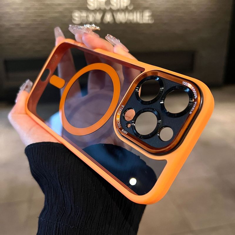 IPhone15携帯ケース磁気吸引充電アップル14金属レンズリング13ProMax透明保護カバー|undefined
