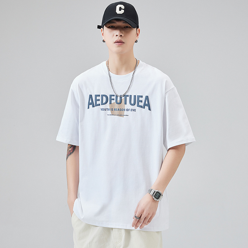 Trendy Brand American Heavy Short-sleeved T-shirt Men's Loose Casual Cotton Top Summer Trendy Ins Half-sleeved T-shirt for Men