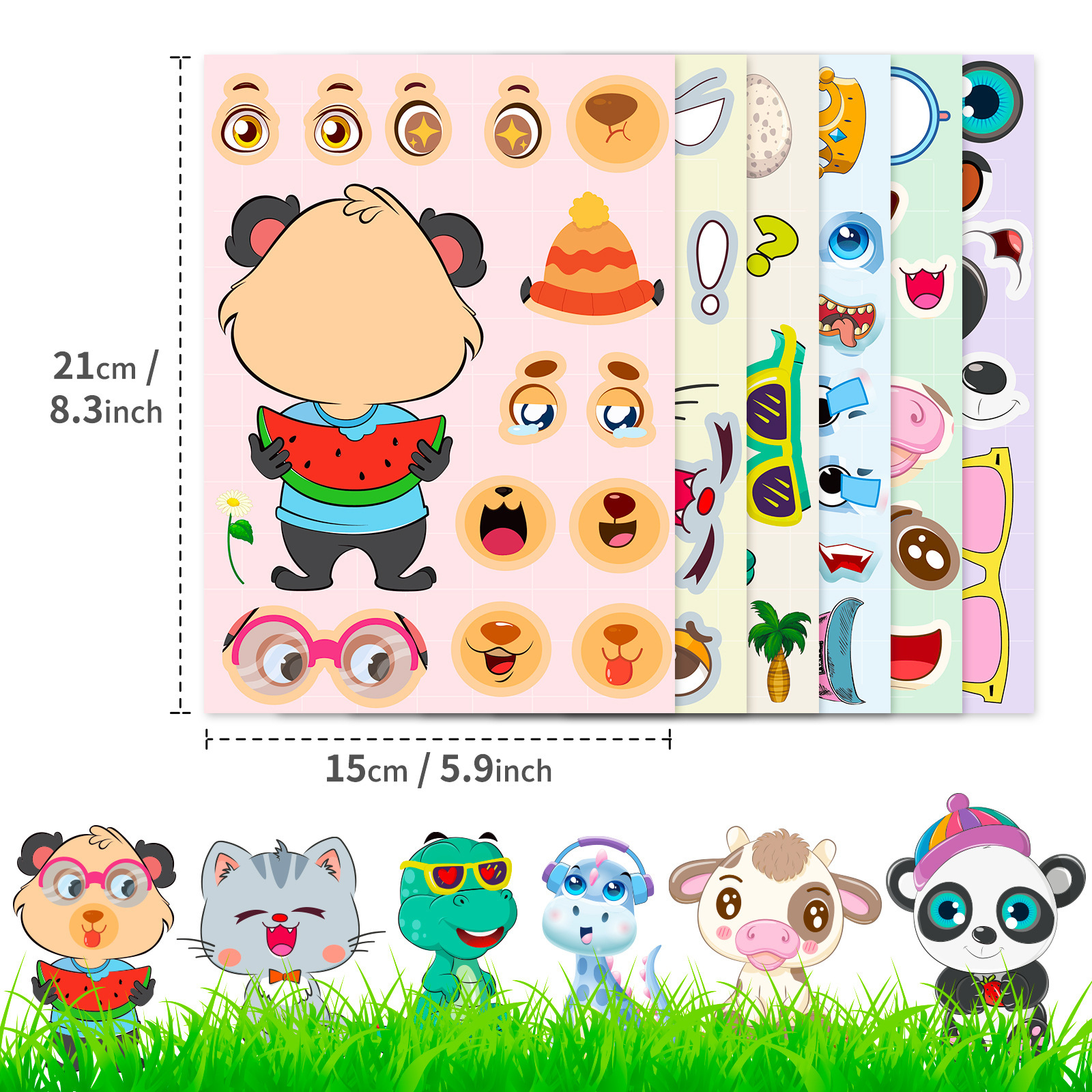 Cross-Border 6 sheets/pack small animal puzzle stickers children's early education face changing stickers baby puzzle diy early education puzzle stickers