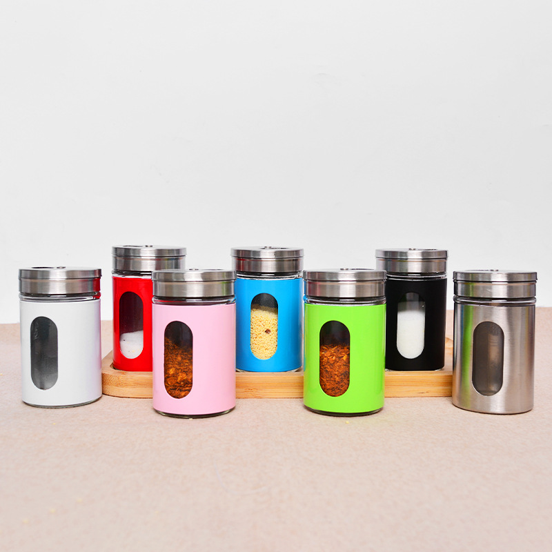 Factory wholesale color metal edging glass seasoning Jar Kitchen supplies bracket convenient seasoning bottle suit