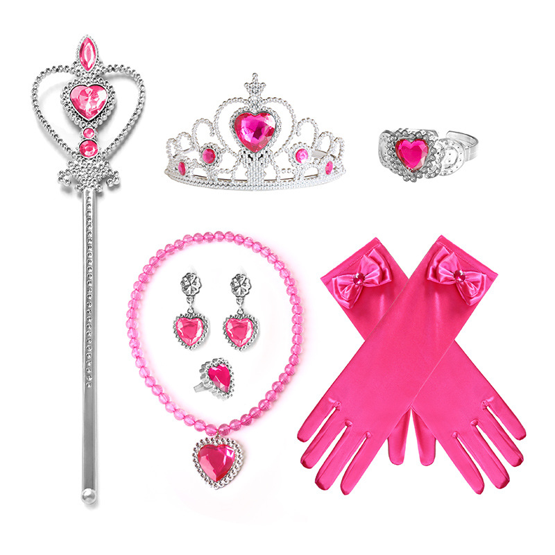 Frozen Princess Love Necklace Set Girls' Princess Jewelry Children's Heart with Diamond Crown Magic Wand