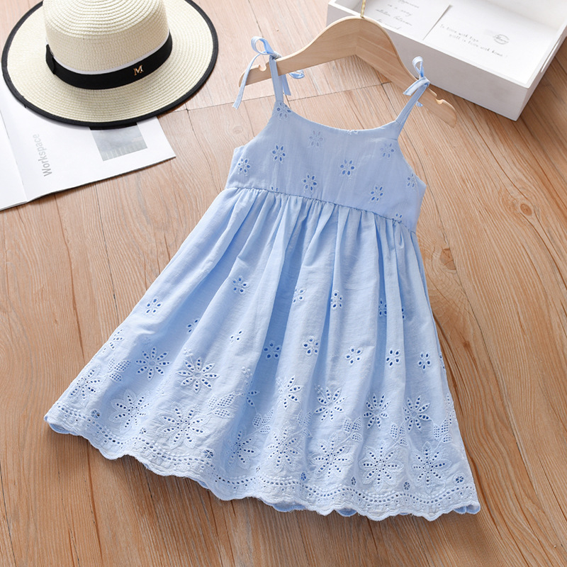 Girls' vest dress summer Korean style western style strap princess dress 2022 new girl hollow embroidery dress summer