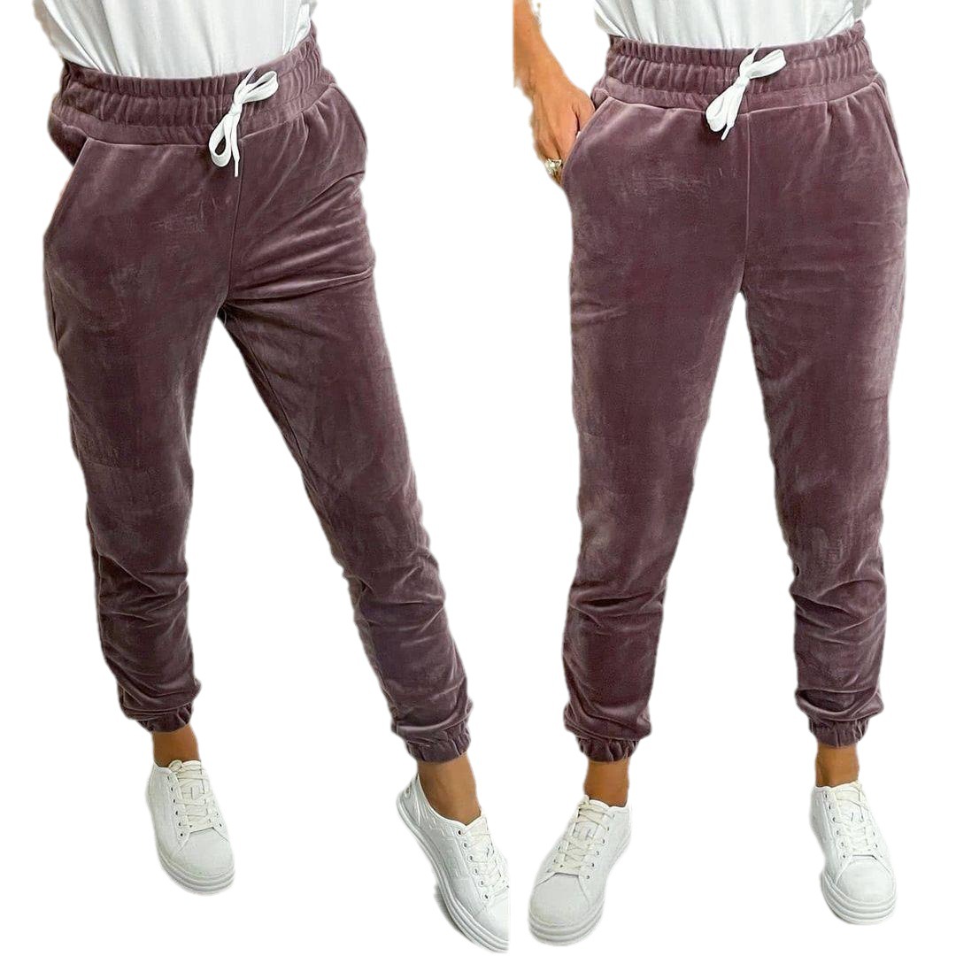 2023 European and American cross-border autumn and winter versatile ankle-tied women's elastic waist lace-up Korean velvet casual pants sports pants