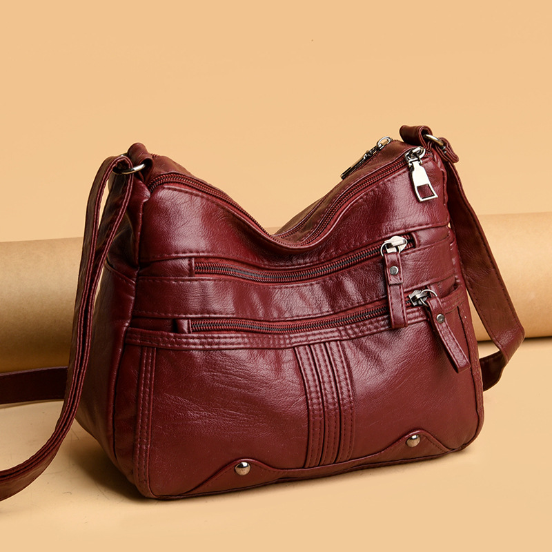 Middle-aged and Elderly Women's Bag Soft Leather Shoulder Crossbody Bag Middle-aged Casual Women's Backpack 2021 New Multi-compartment Women