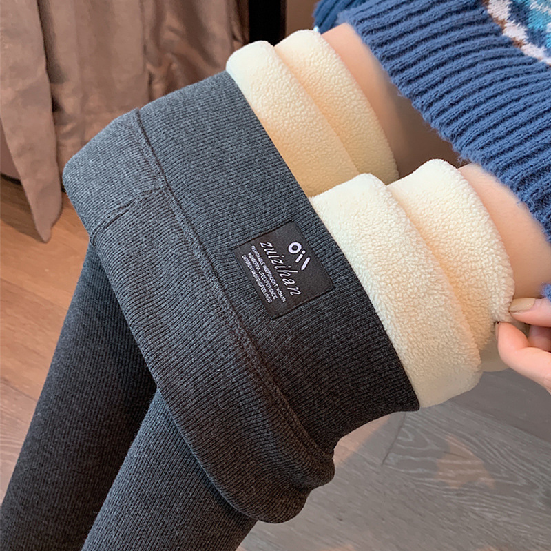 Cashmere leggings women's outer wear winter thread high waist tight slimming long johns fleece-lined thick warm cotton pants
