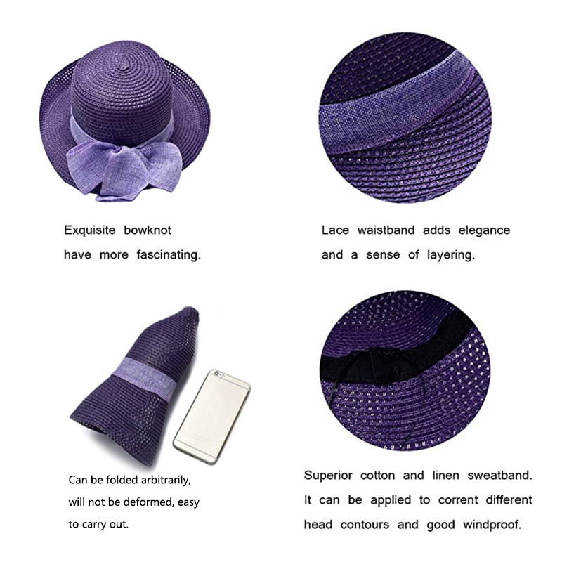 Spring and Summer Fashion Bow Beach Sun Hat Women's Foldable Basin Hat Sunscreen Straw Hat Cross Border Hat