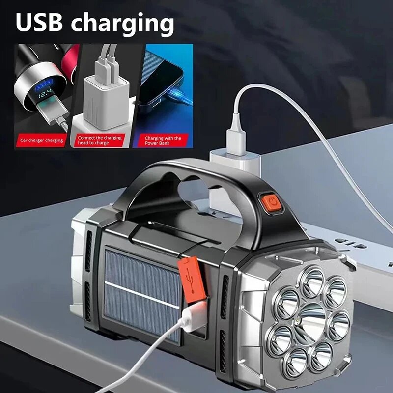 cross-border multifunctional searchlight portable outdoor lighting cob solar led strong light flashlight portable lamp