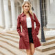 2023 New European and American Mid-length Leather Coat with Belt Spring and Autumn Long Sleeve Leather Coat Fashion British Coat Women