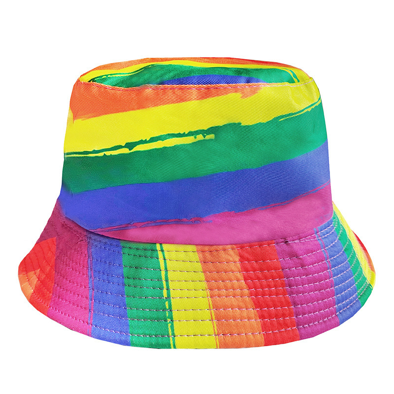 New colorful basin hat color matching ins popular flat top versatile men's and women's rainbow fisherman hat travel double-sided sun hat