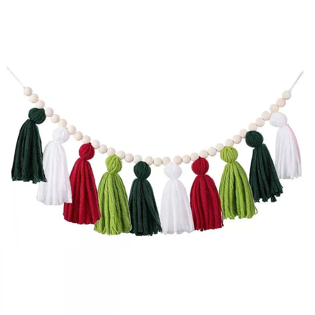 ins Nordic Style Handmade Wooden Bead String Wool Tassel String Home Children's Room Decorative Wall Hanging Wall Hanging