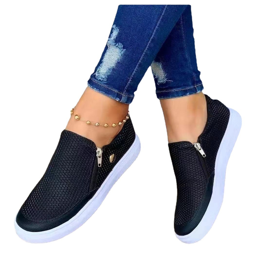2023 spring and autumn foreign trade large size casual fashion shoes AliExpress zipper shoes flat shoes 36-43 spot