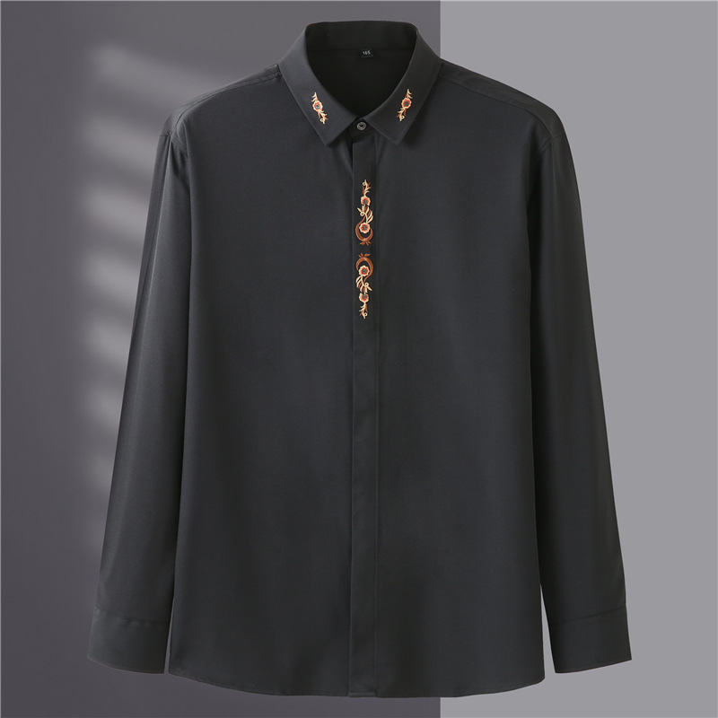 Amazon plus size Long Sleeve Shirt Men's Spring and Autumn Plus Size Business Casual Distinctive Embroidered Shirt Fat Guy Shirt