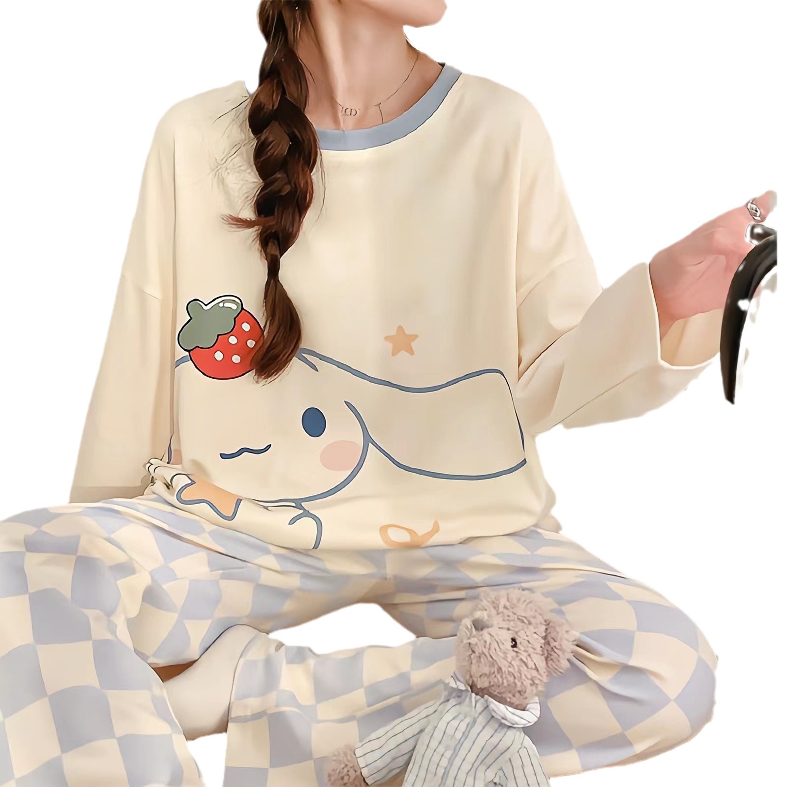 New autumn and winter pajamas women's long-sleeved suit sweet and cute casual plus size long-sleeved home clothes can be worn outside batch