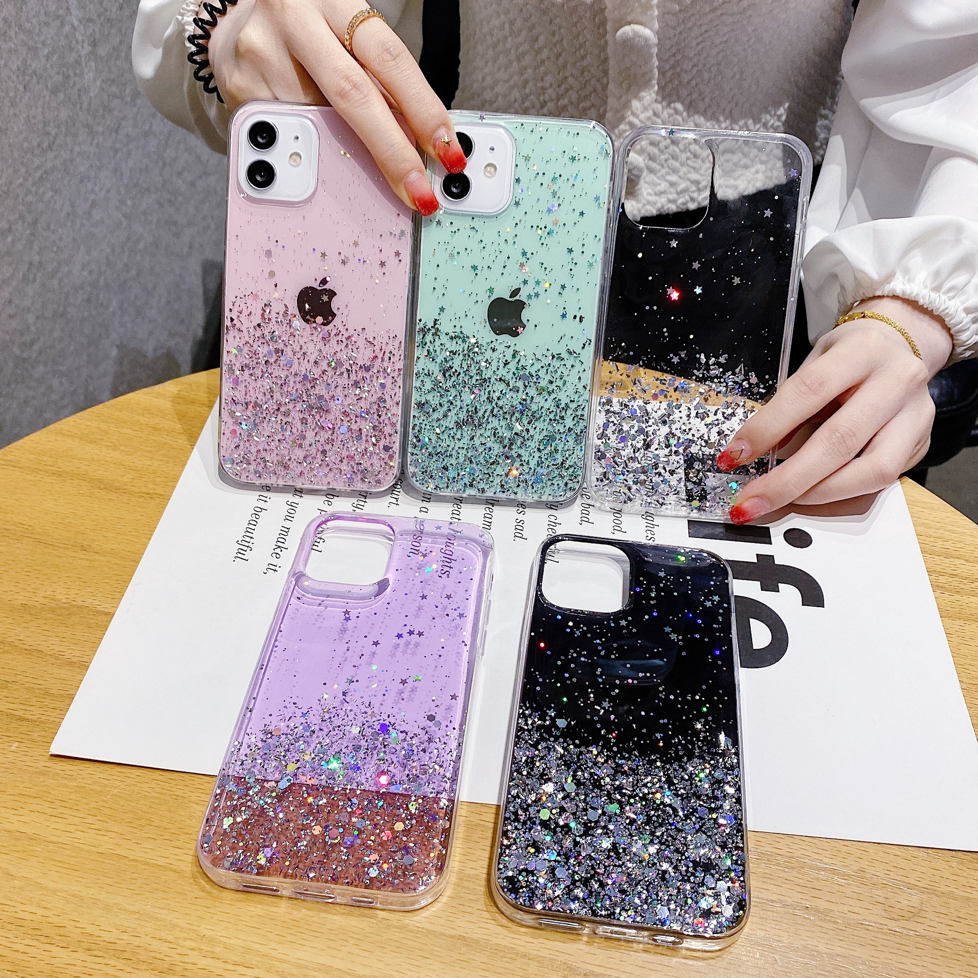 適用iPhone14金箔滴膠手機殼15pro星空透明全包防摔硅膠保護套潮
