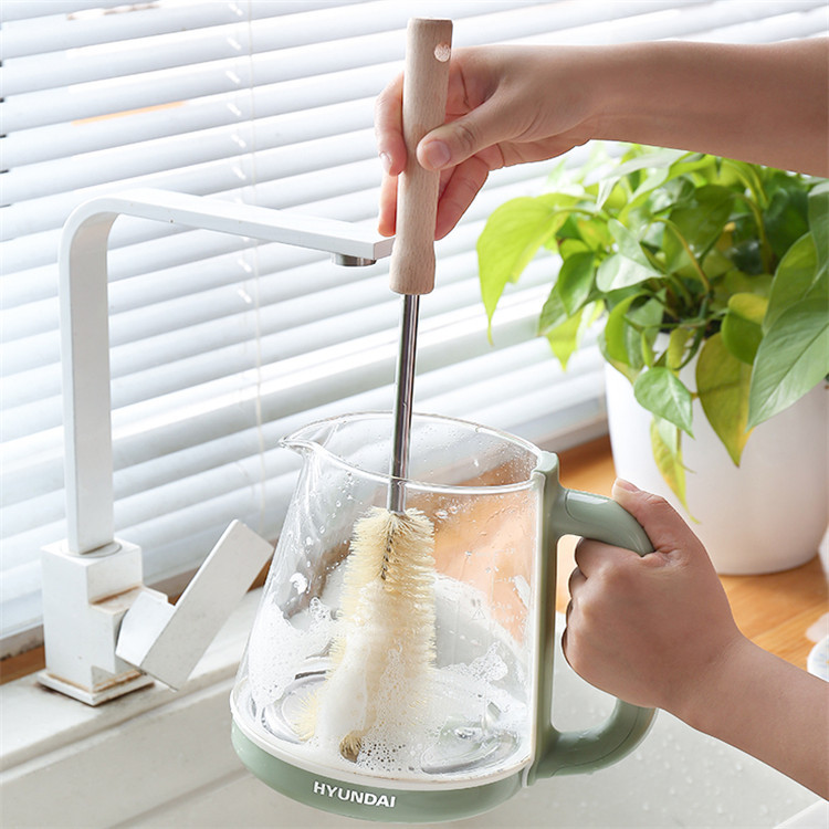 Household lengthened wooden handle Cup brush baby bottle brush nylon kitchen glass vacuum cup long handle cleaning Cup brush