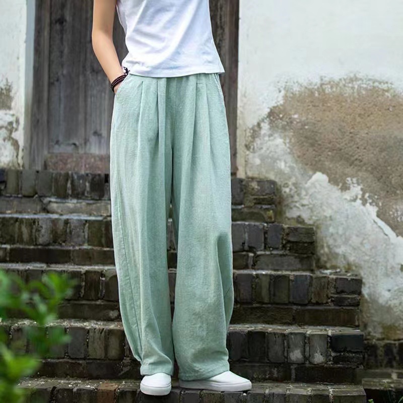 Cotton and Linen Bloomers Women's Spring and Autumn 2024 New Arrival Linen Artistic Loose All-Match Casual Long Pants Practicing Tai Chi Pants