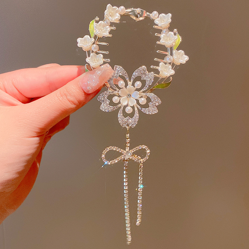 Super fairy Camellia tassel hairpin female high-grade sense back Head Ball head updo artifact temperament hair clip headdress summer_voghion.com