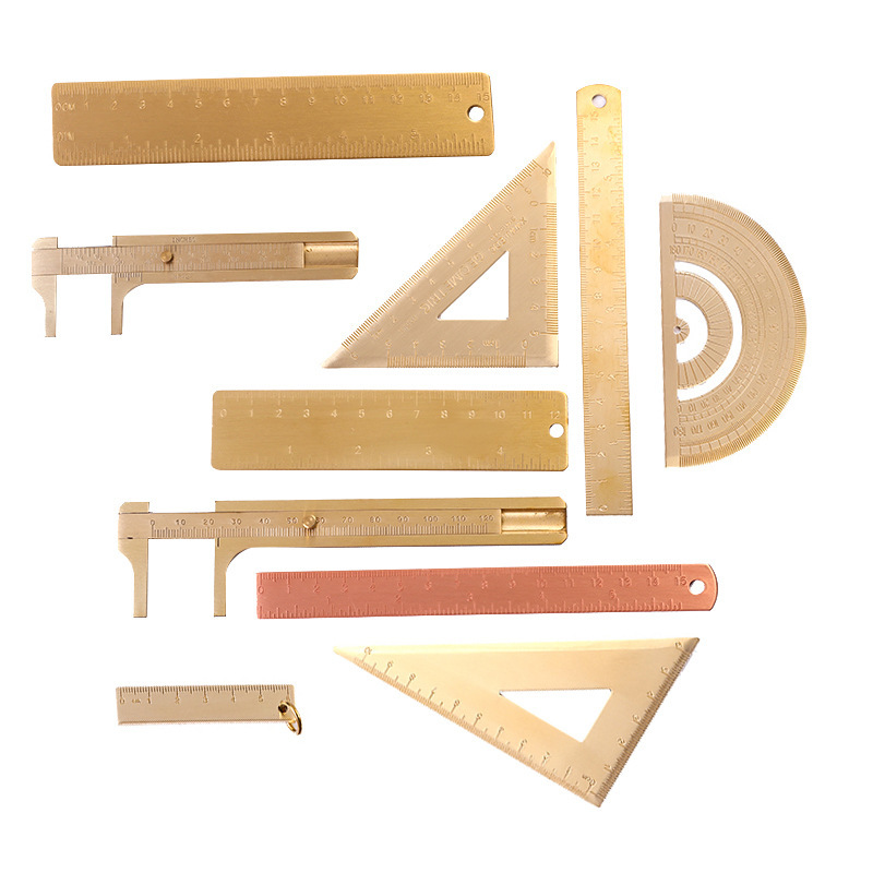 Hot selling 15cm thickened copper ruler spot student office drawing triangle ruler pure brass material