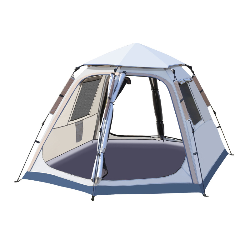 Spring and summer outdoor camping four-door double-window panoramic tent ventilation sunshade sunscreen waterproof hexagonal automatic tent