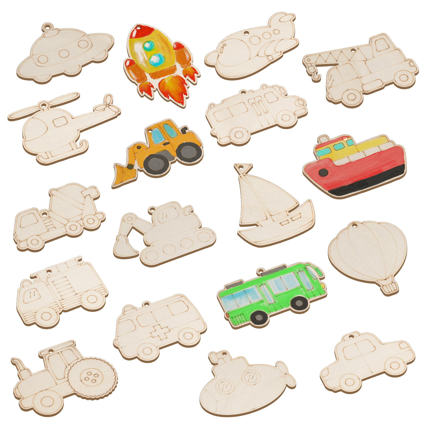 Wooden Graffiti Wooden Pieces Dinosaur Flowers Fish and Insect Marine Pendant Hand-painted Color-painted Children's Handmade DIY Color-painted Material