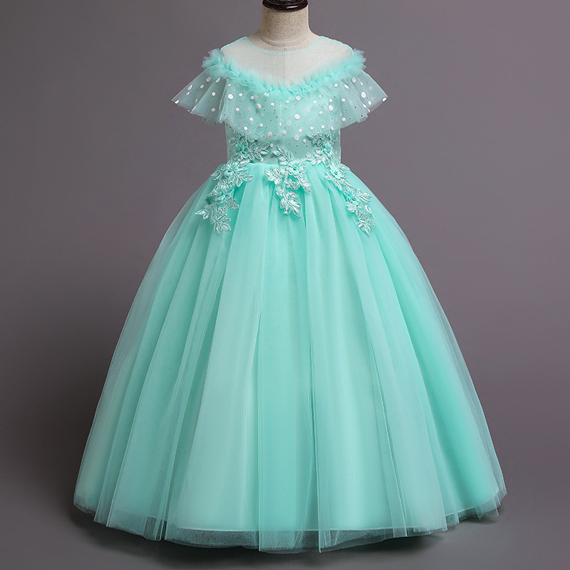 Girl's long princess dress Western style catwalk girl's dress fluffy yarn flower girl's wedding children's piano costume