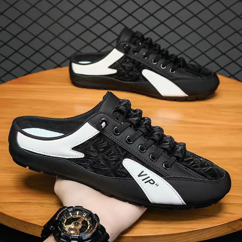 Closed toe slippers men's shoes 2024 Summer new outdoor lazy slip-on half slippers casual all-match heel-free fashion shoes