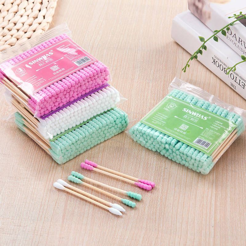 Double-headed disposable cotton swab ear-pulling cotton swab cotton swab makeup remover makeup hygiene ear-pulling cotton swab cotton wooden swab