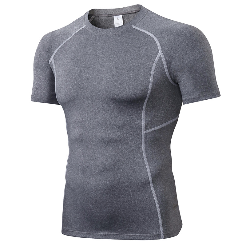 Men's Tight Training PRO Short-sleeved Fitness Sports T-shirt Elastic Sweat-wicking Quick-drying Compression Shirt Clothes 1008