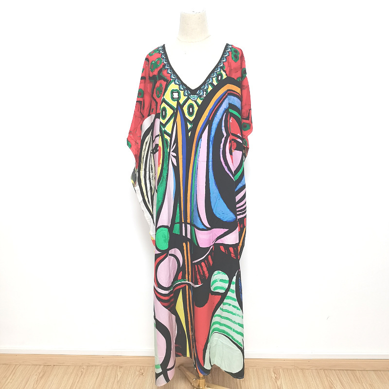 2022 new European and American beach blouse printed robe seaside holiday dress bikini sunscreen 5D196