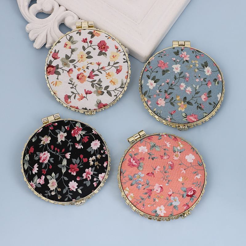 Chinese Style Overseas Gift Artistic Retro Cloth Printed Double-sided Folding Portable Mini Makeup Small Mirror