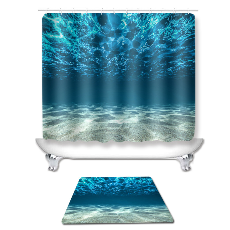 Cross-border explosions ocean bathroom waterproof shower curtain toilet mat set bedroom tapestry Amazon wish hot 02