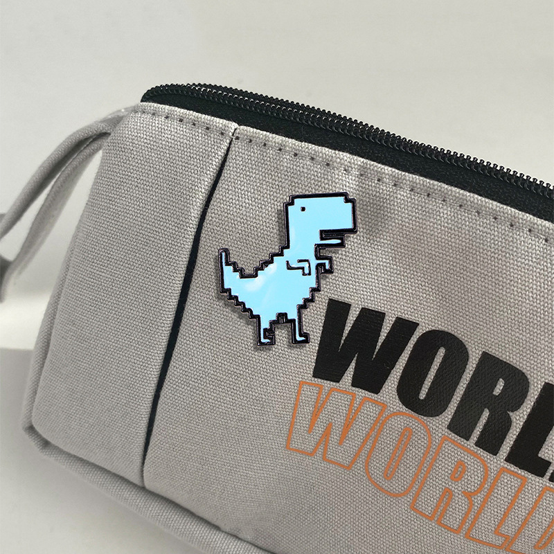 European and American Cartoon Pixel Wind Alloy Animal Jewelry Jurassic White Dinosaur Shape Oil Drop Brooch Bag Buckle Accessories