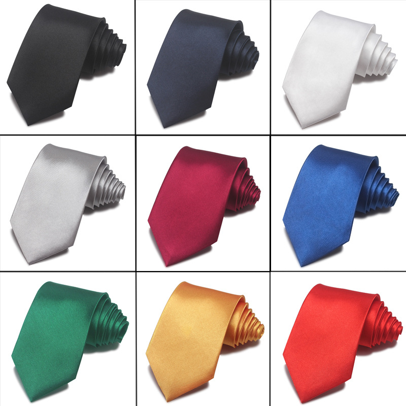 Men's 8CM hand tie solid color tie monochrome one color polyester silk business formal wear professional casual wholesale