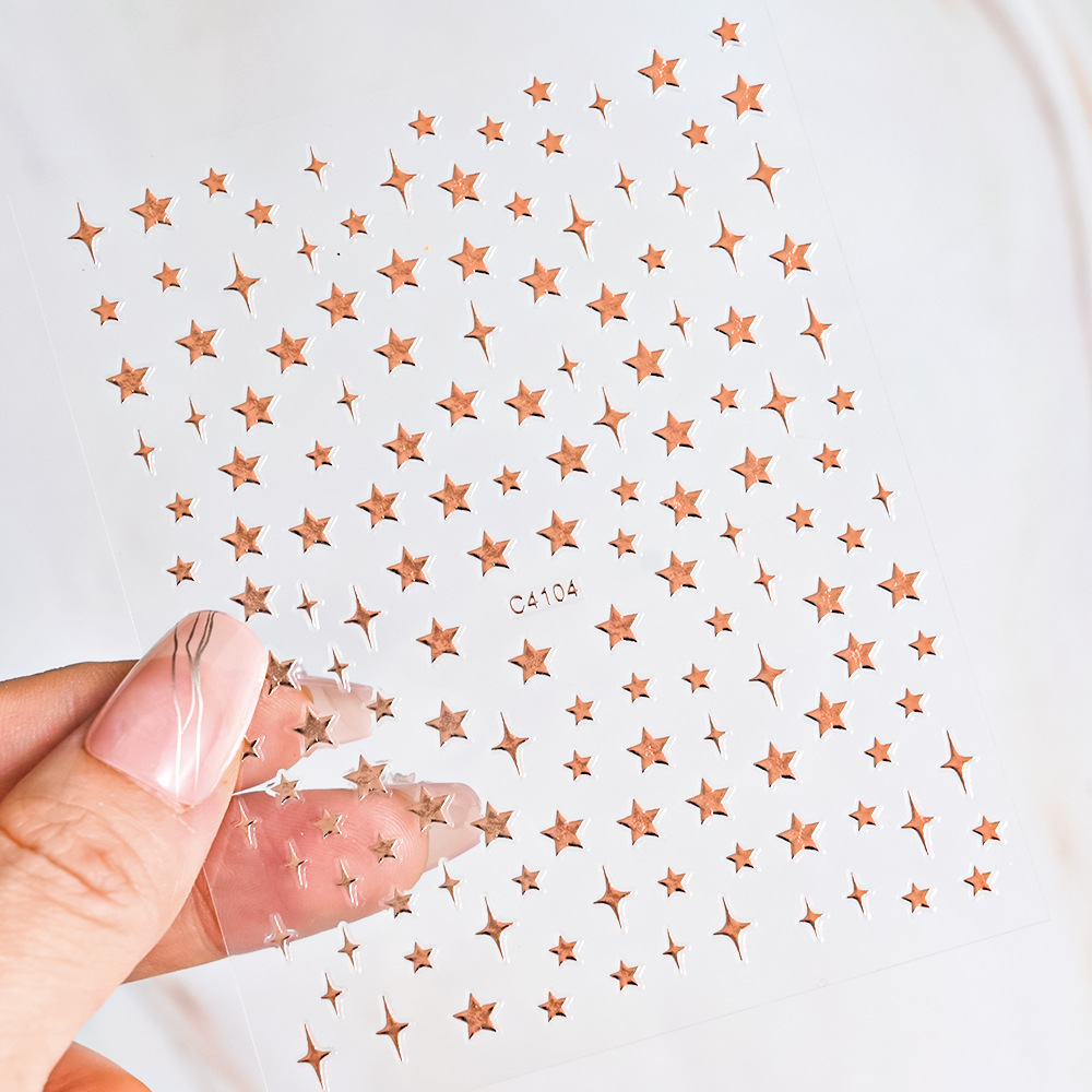 Cross-border hot sale laser Starry Sky nail stickers 3D adhesive moon four Awn star mix and match hot girl nail decorative stickers